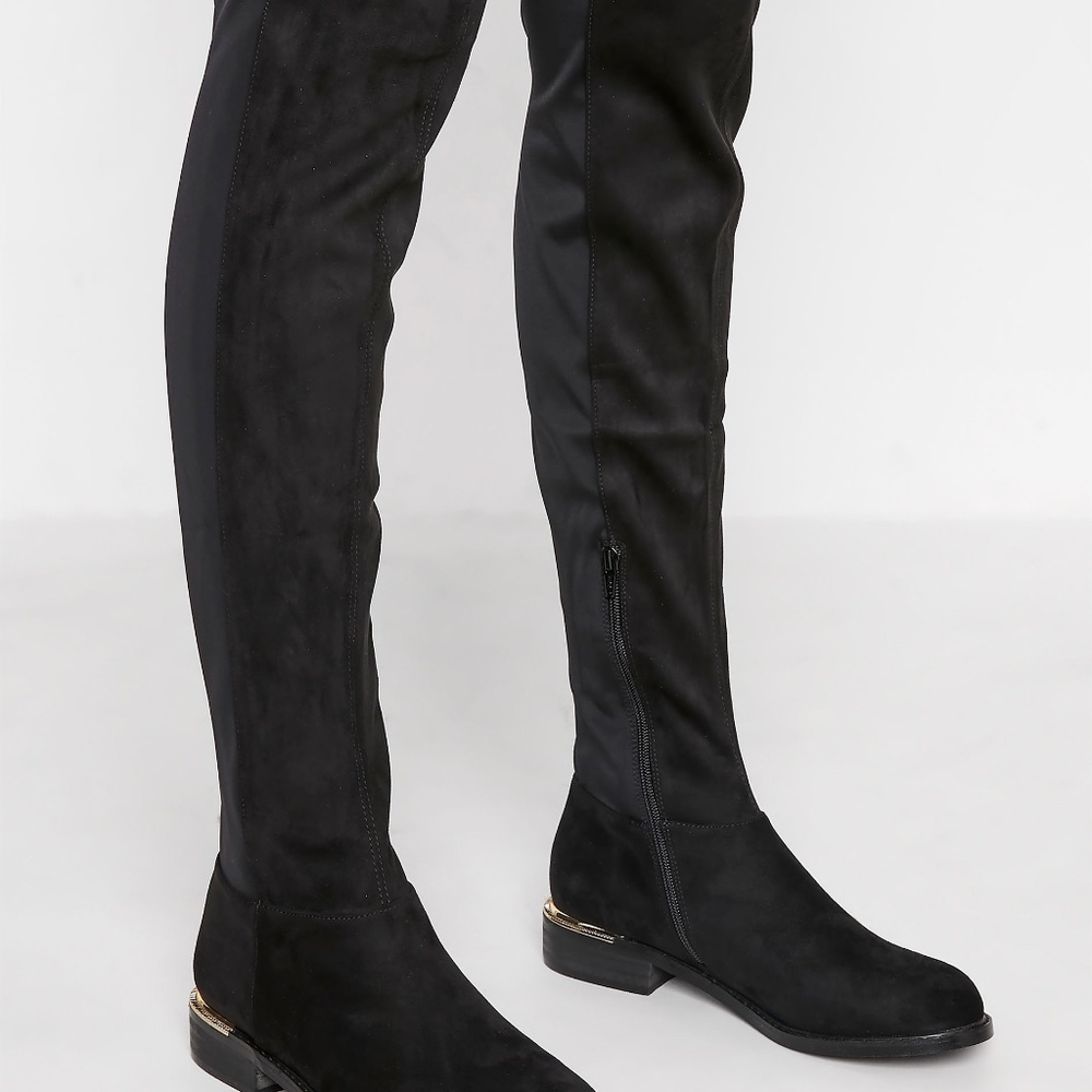 Long Tall Sally Black Over The Knee Stretch Boots